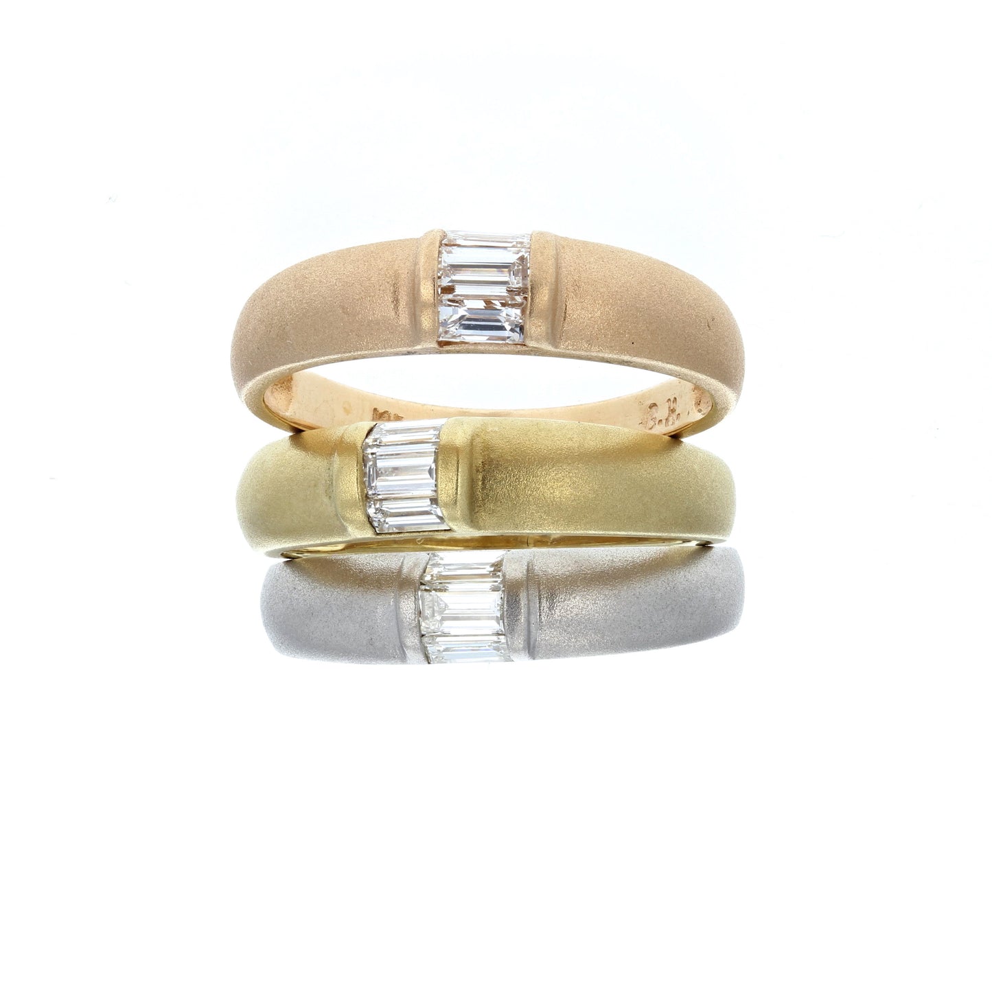 Stackable Tri Color Baguette Diamond Band