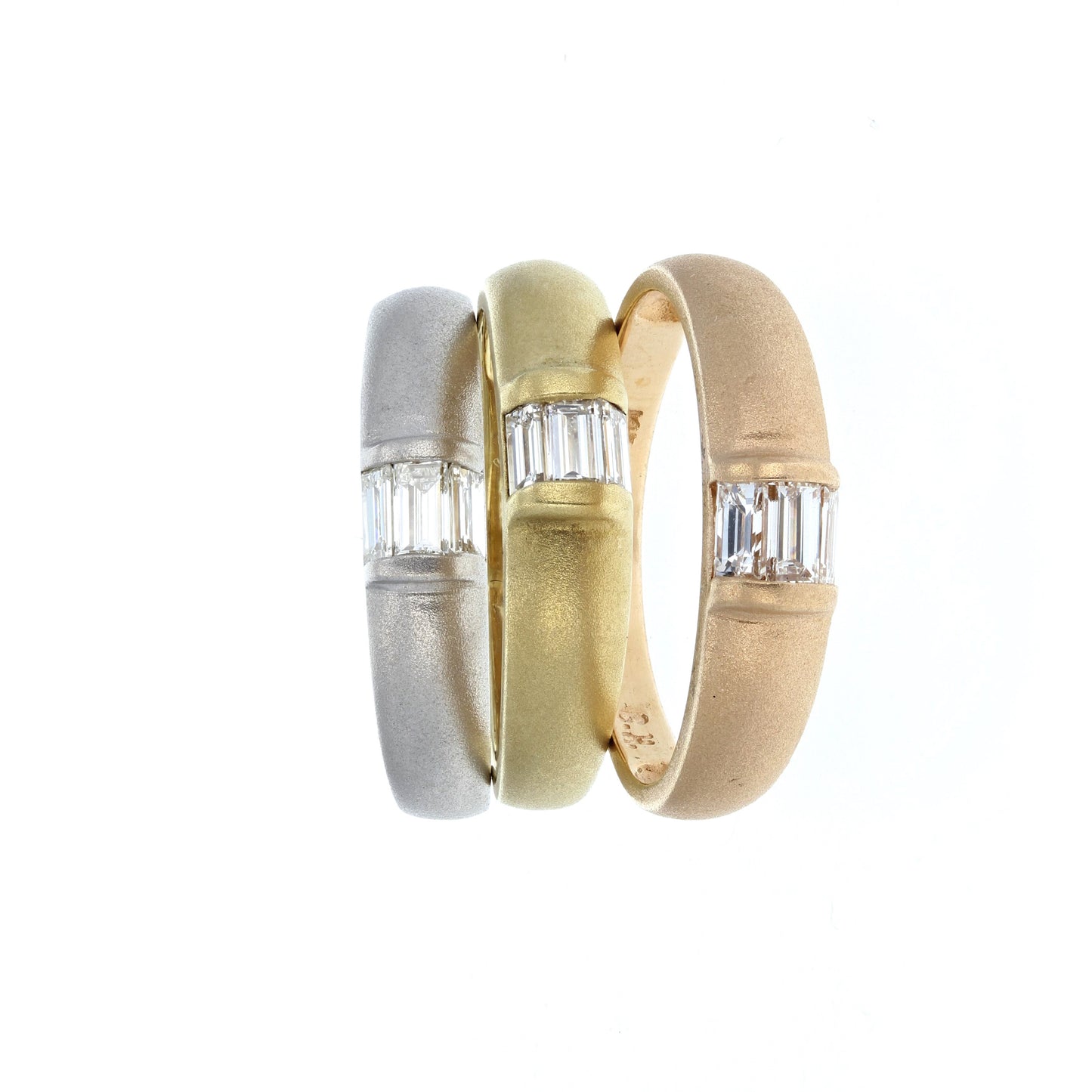 Stackable Tri Color Baguette Diamond Band