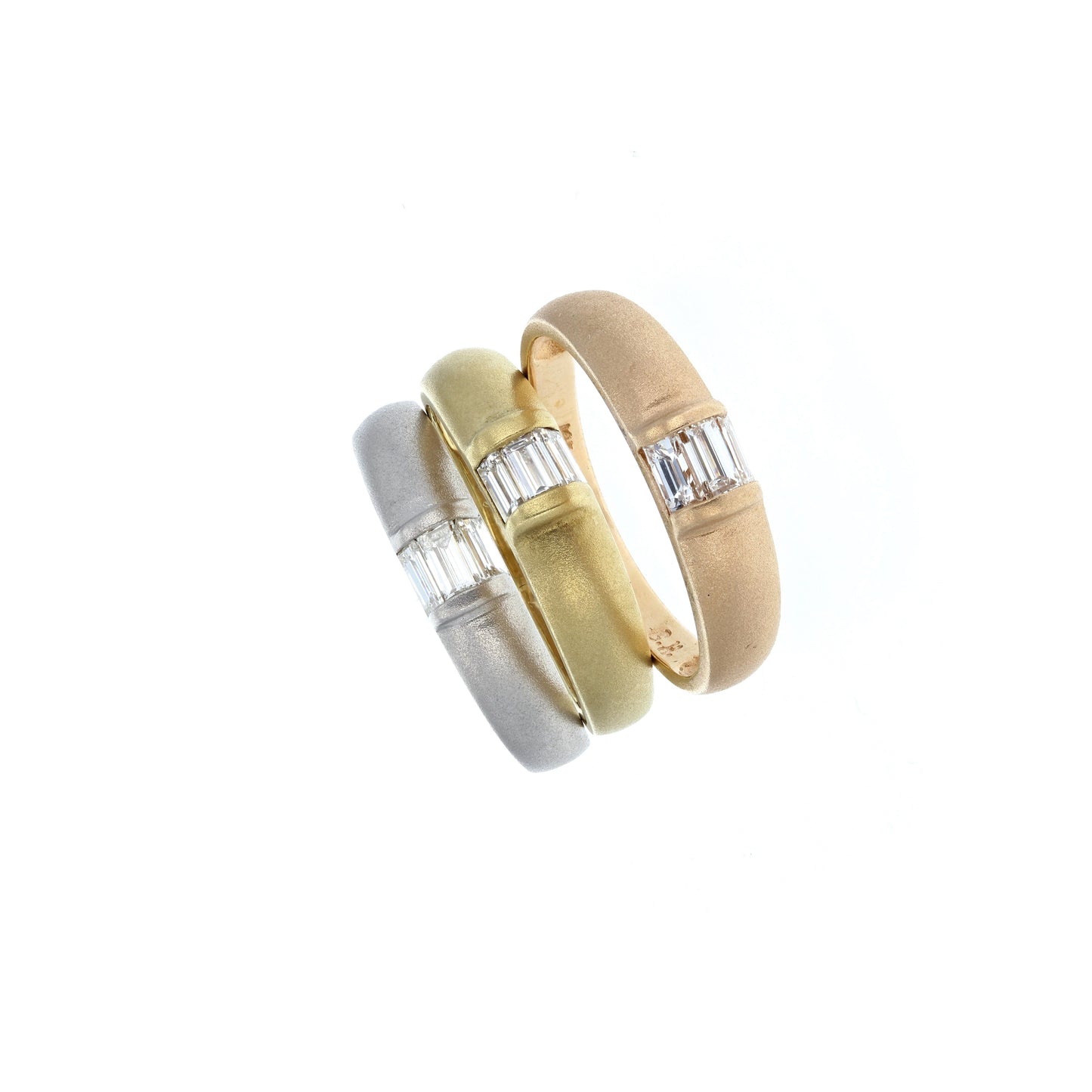 Stackable Tri Color Baguette Diamond Band