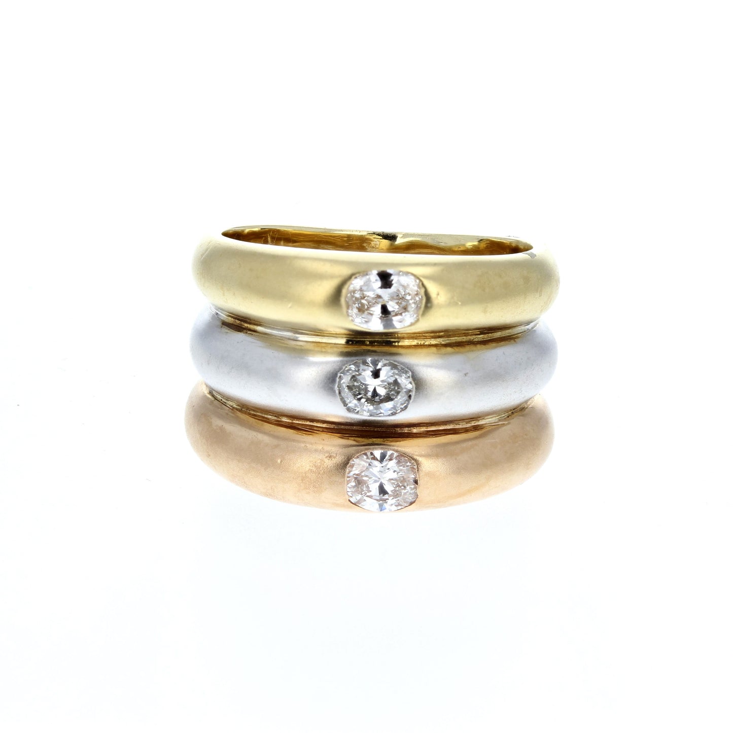 Tri Color Oval Diamond Band Ring