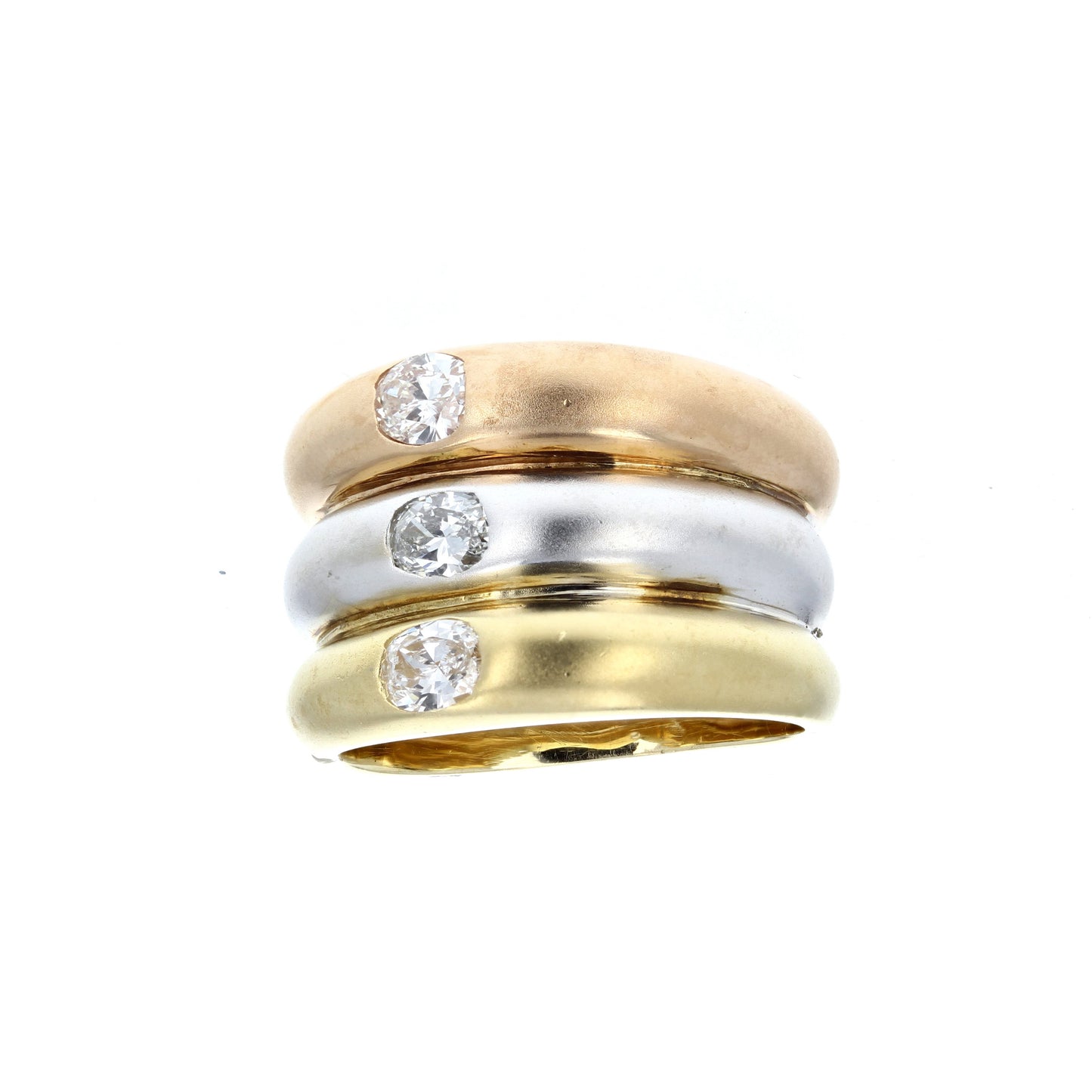 Tri Color Oval Diamond Band Ring