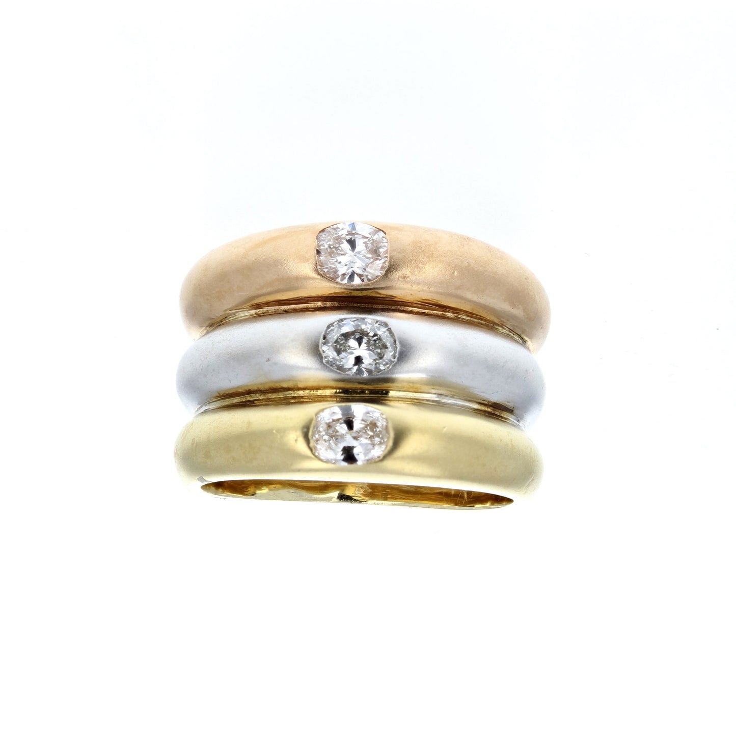 Tri Color Oval Diamond Band Ring