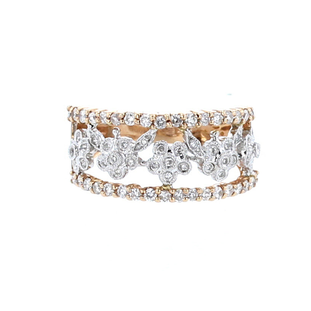 Two Tone Gold Flower Band Diamond Ring