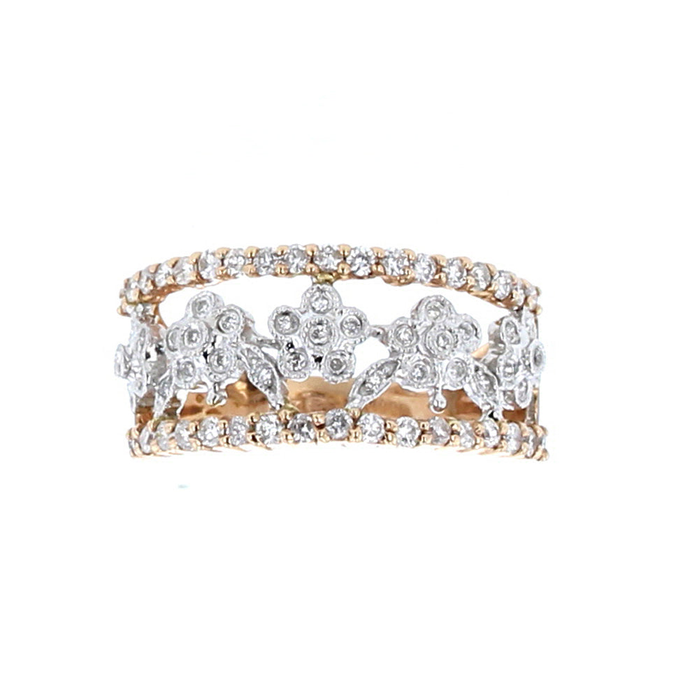 Two Tone Gold Flower Band Diamond Ring