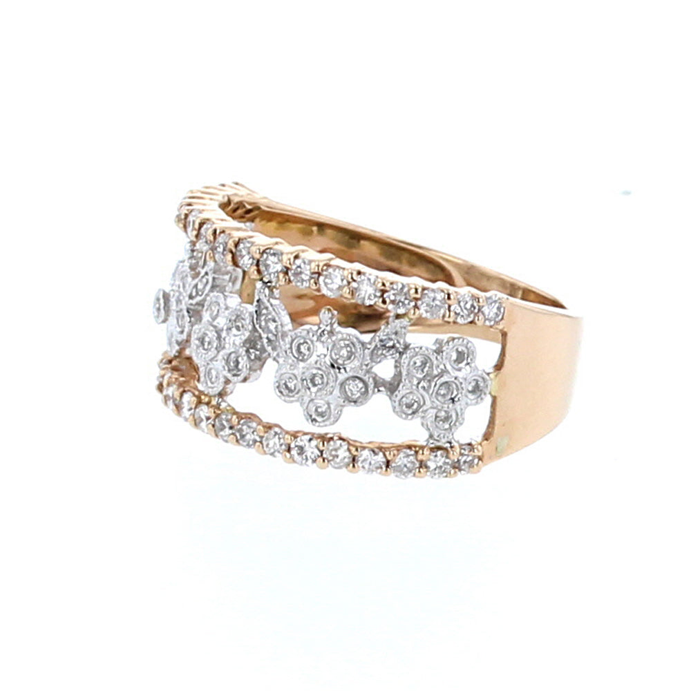 Two Tone Gold Flower Band Diamond Ring