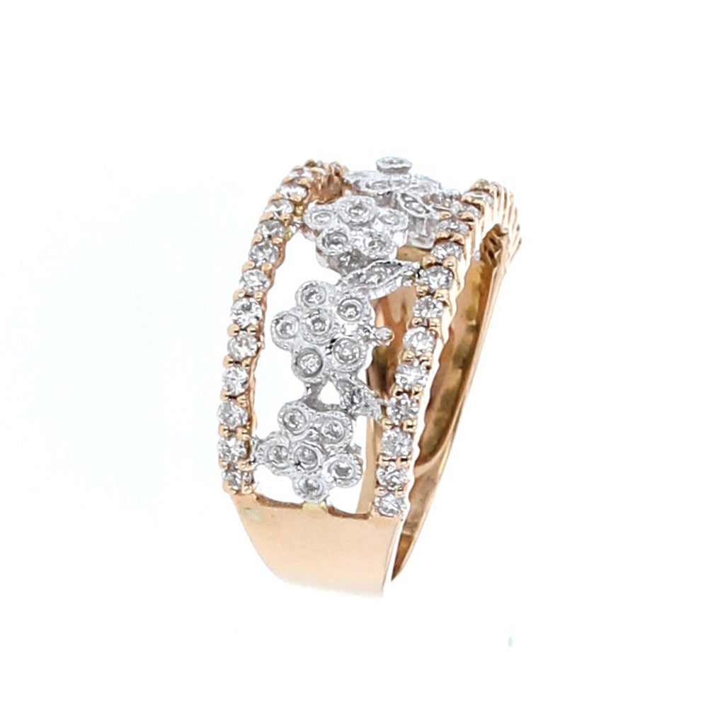 Two Tone Gold Flower Band Diamond Ring