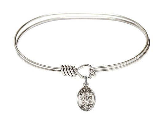 Saint Andrew the Apostle Sterling Silver Charm on a 7 inch Oval Eye Hook Rhodium Bangle Bracelet