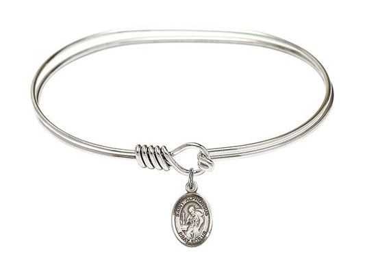 Saint Alphonsus Sterling Silver Charm on a 7 inch Oval Eye Hook Rhodium Bangle Bracelet