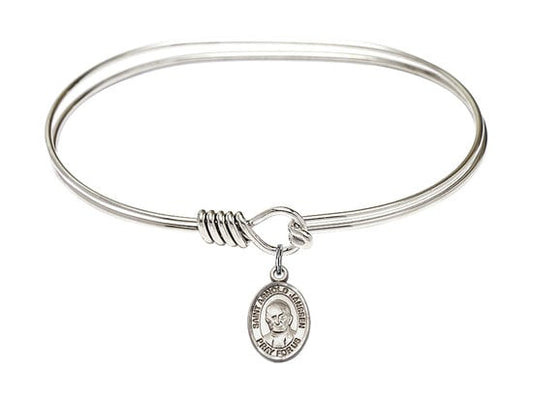 Saint Arnold Janssen Sterling Silver Charm on a 7 inch Oval Eye Hook Rhodium Bangle Bracelet