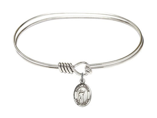 Saint Aidan of Lindesfarne Sterling Silver Charm on a 7 inch Oval Eye Hook Rhodium Bangle Bracelet