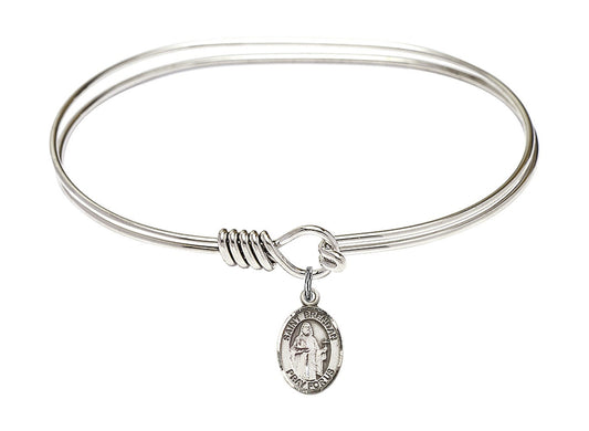 Saint Brendan the Navigator Sterling Silver Charm on a 7 inch Oval Eye Hook Rhodium Bangle Bracelet