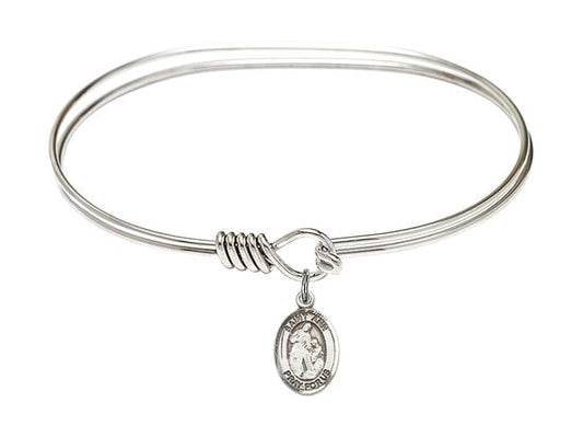 Saint Ann Sterling Silver Charm on a 7 inch Oval Eye Hook Rhodium Bangle Bracelet