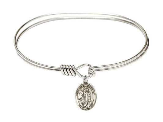 Saint Anthony of Egypt Sterling Silver Charm on a 7 inch Oval Eye Hook Rhodium Bangle Bracelet