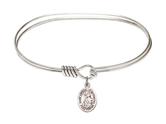 Saint Adrian of Nicomedia Sterling Silver Charm on a 7 inch Oval Eye Hook Rhodium Bangle Bracelet