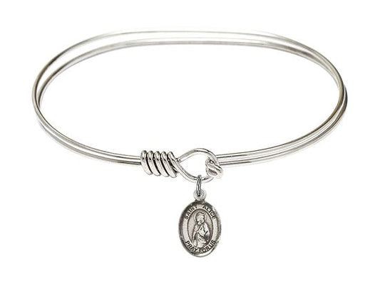 Saint Alice Sterling Silver Charm on a 7 inch Oval Eye Hook Rhodium Bangle Bracelet