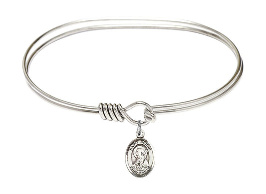 Saint Brigid of Ireland Sterling Silver Charm on a 7 inch Oval Eye Hook Rhodium Bangle Bracelet