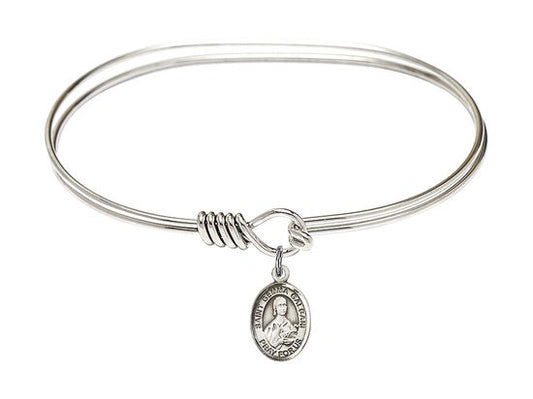 Saint Gemma Galgani Sterling Silver Charm on a 7 inch Oval Eye Hook Rhodium Bangle Bracelet