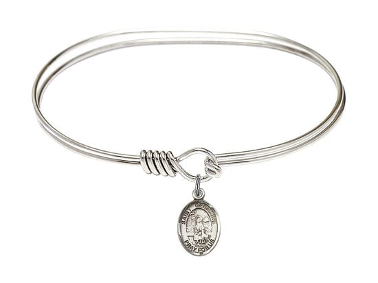 Saint Germaine Cousin Sterling Silver Charm on a 7 inch Oval Eye Hook Rhodium Bangle Bracelet