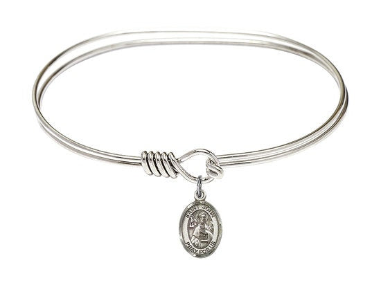 Saint John the Apostle Sterling Silver Charm on a 7 inch Oval Eye Hook Rhodium Bangle Bracelet