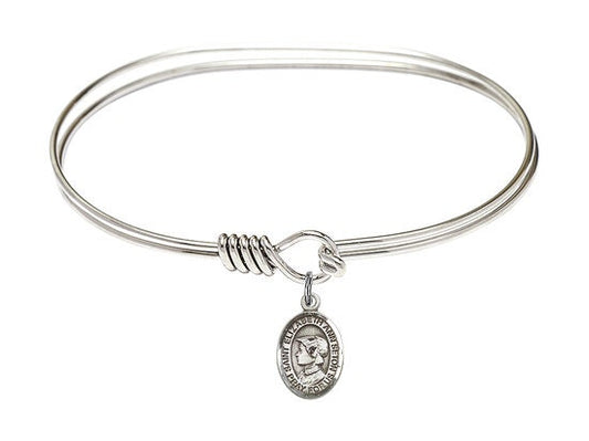 Saint Elizabeth Ann Seton Sterling Silver Charm on a 7 inch Oval Eye Hook Rhodium Bangle Bracelet