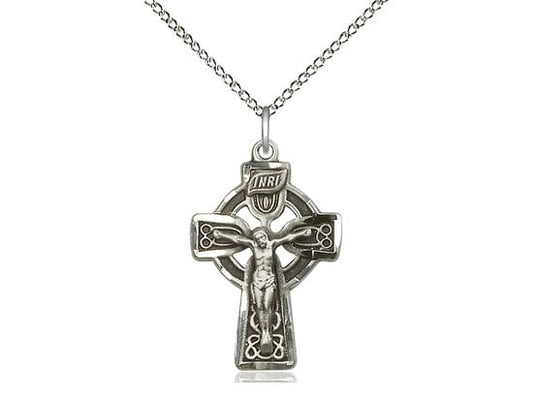 Celtic Crucifix Sterling Silver Pendant on a 18 inch Sterling Silver Light Curb Chain.