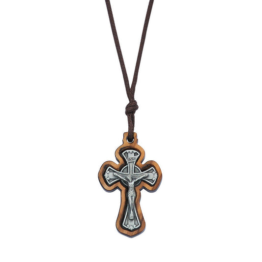 Crucifix Olive Wood Pewter Crucifix