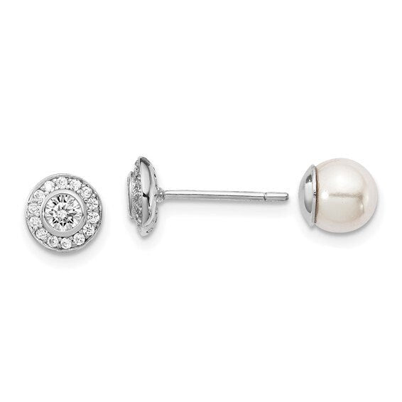 Sterling Silver MOP Bead/CZ Reversible Post Earrings