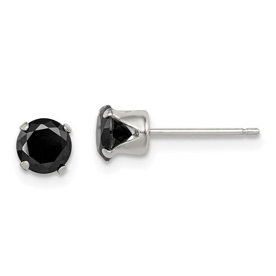 Sterling Silver Black CZ 5mm Round Snap-in Post Earrings