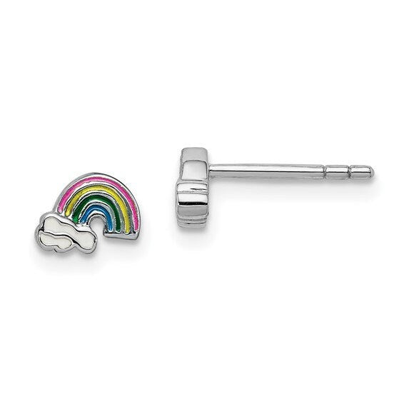 Sterling Silver Childs Enameled Rainbow Post Earrings