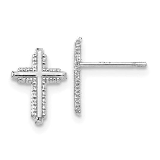 White Gold Polished Cross Post Earrings