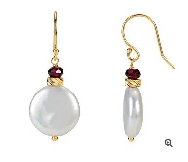 Yellow Freshwater Cultured Coin Pearl & Rhodolite Garnet Earrings