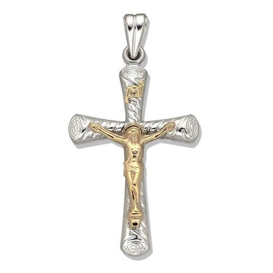 Sterling Silver & Yellow Gold Crucifix - 1 1/2 X 7/8 Inch