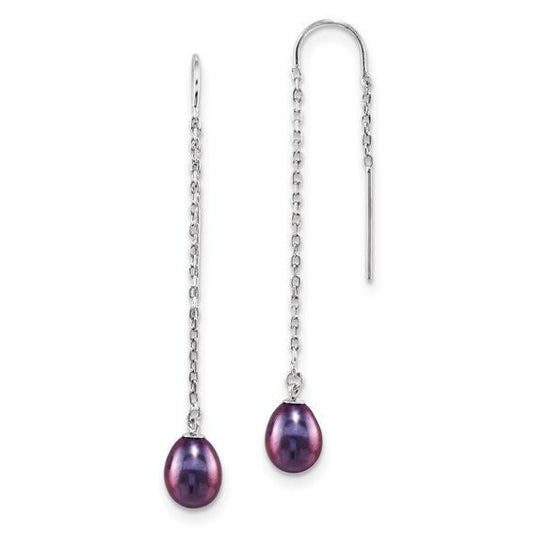 7-8mm Black Rice  Pearl Threader Earrings