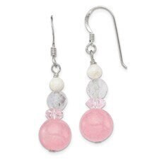 Silver Pink Crystal/Jade/Mother of Pearl Dangle Earrings