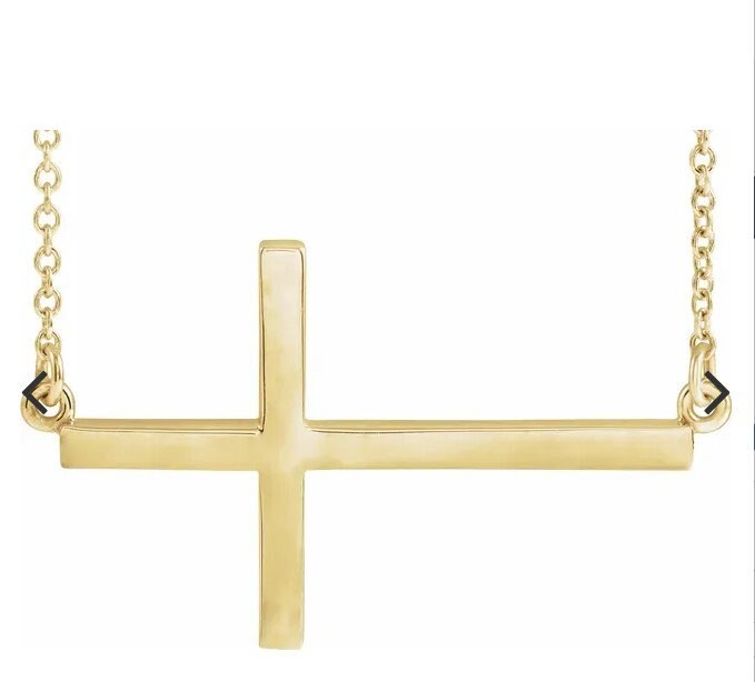 Yellow Gold Sideways Cross 16-18" Necklace