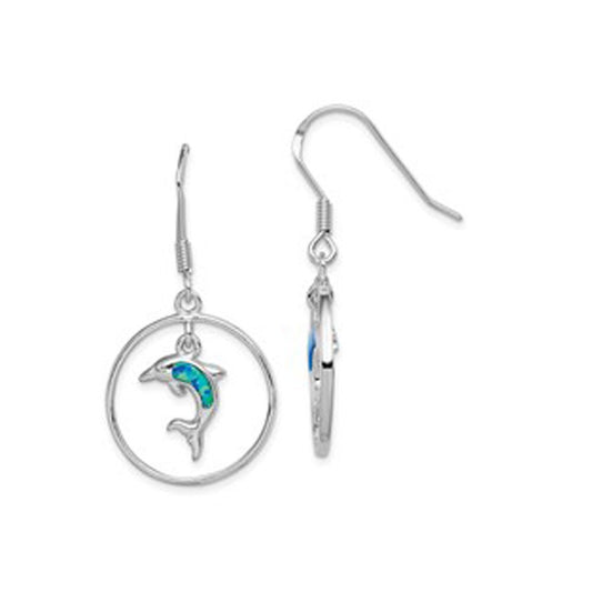 Blue Opal Dolphin Dangle Earrings