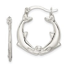 Sterling Silver Kissing Dolphins Hoop Earrings