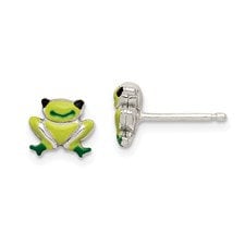 Silver Polished Enamel Frog Earrings