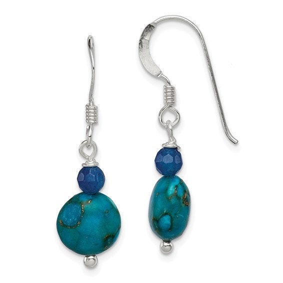 Silver Blue Agate, Lapis Reconstructed Stone Earrings