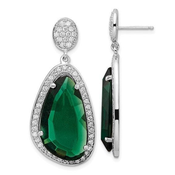 Silver Simulated Emerald Slice Drop Earring