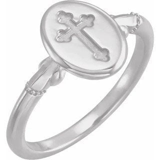 Oval Cross Signet Ring Sterling Silver 11.5x8.8 mm