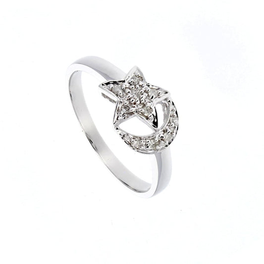 White gold Diamond Star & Moon Ring