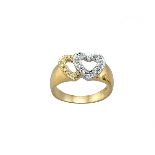 White & Yellow gold Diamond Double Heart  Ring