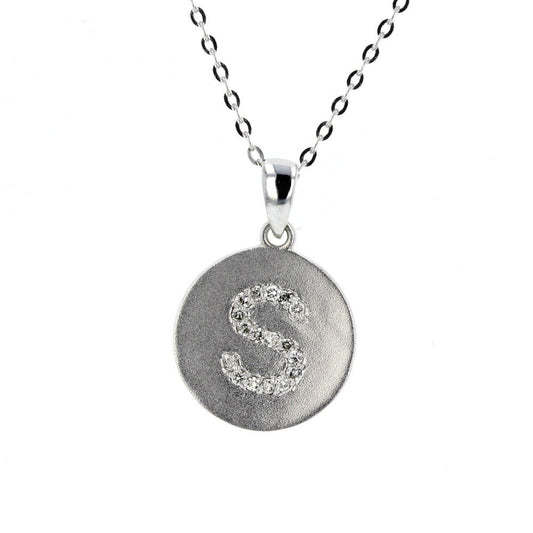 WG Small Diamond Initial S Disk Pendant