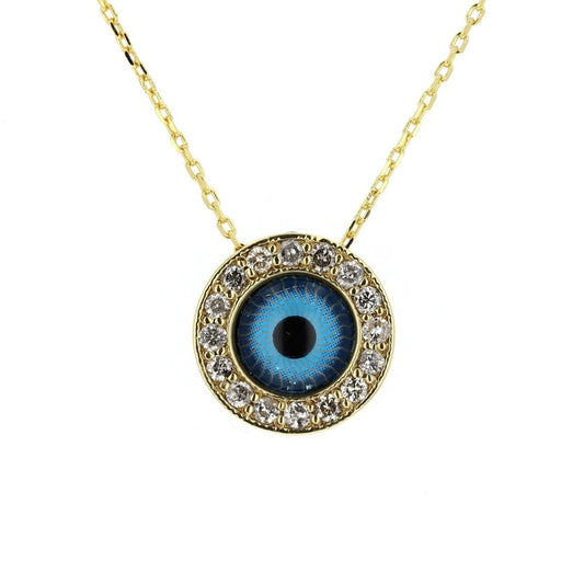 YG Small Diamond Circle Evil Eye Pendant