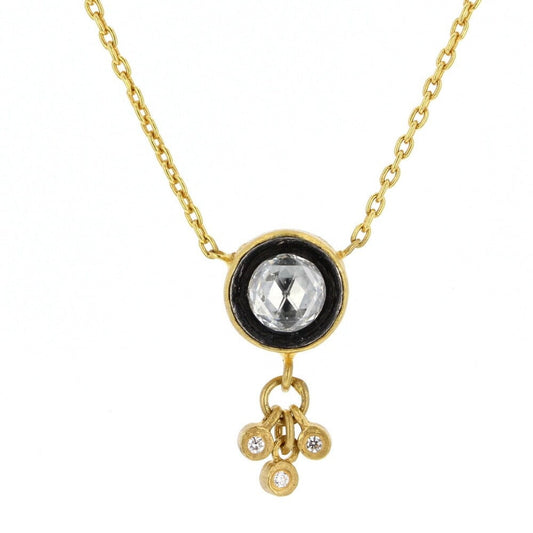 24kt  Gold Fine Layered  Pendant Necklace with Old-Cut Diamond